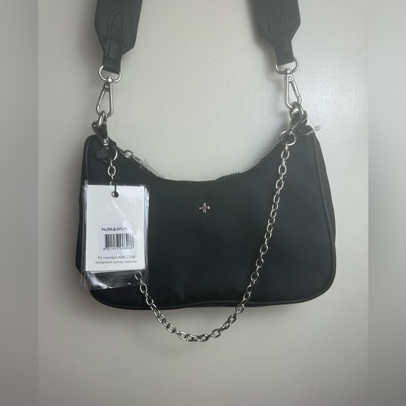 PETA + Jain Black Nylon Paloma Removable Silver Chain & Crossbody Strap Bag NWT - Picture 7 of 16